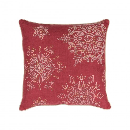 Snowflake Pillow (Set Of 2) 17"Sq, 19"L x 9"H Polyester, Red, Gold, White