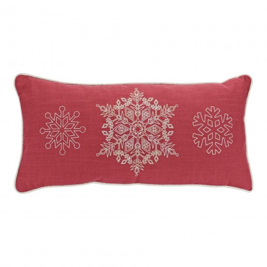 Snowflake Pillow (Set Of 2) 17"Sq, 19"L x 9"H Polyester, Red, Gold, White