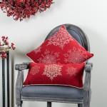 Snowflake Pillow (Set Of 2) 17"Sq, 19"L x 9"H Polyester, Red, Gold, White