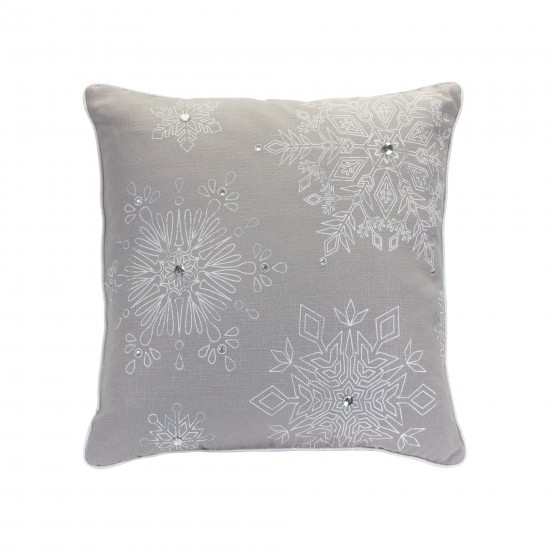 Snowflake Pillow (Set Of 2) 17"Sq, 19"L x 9"H Polyester, Grey, Silver