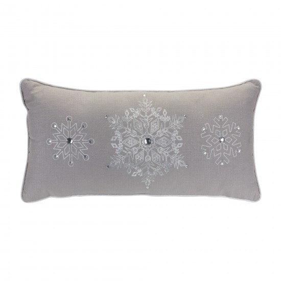 Snowflake Pillow (Set Of 2) 17"Sq, 19"L x 9"H Polyester, Grey, Silver