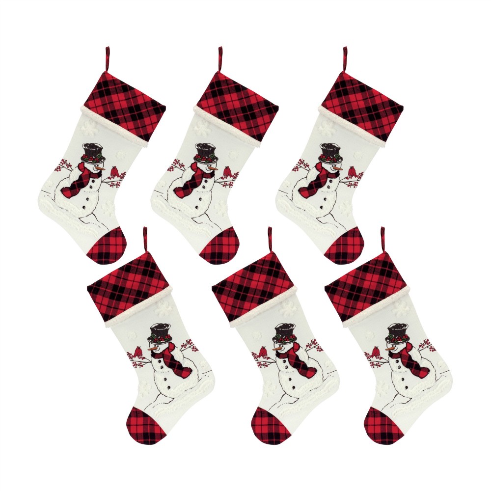 Snowman And Cardinal Stocking (Set Of 6) 7.5"W x 18"H Polyester