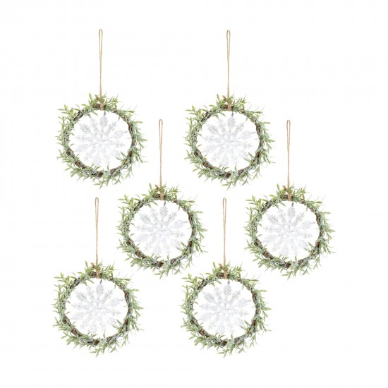 Mini Wreath W/Snowflake (Set Of 6) 7.5"D Plastic