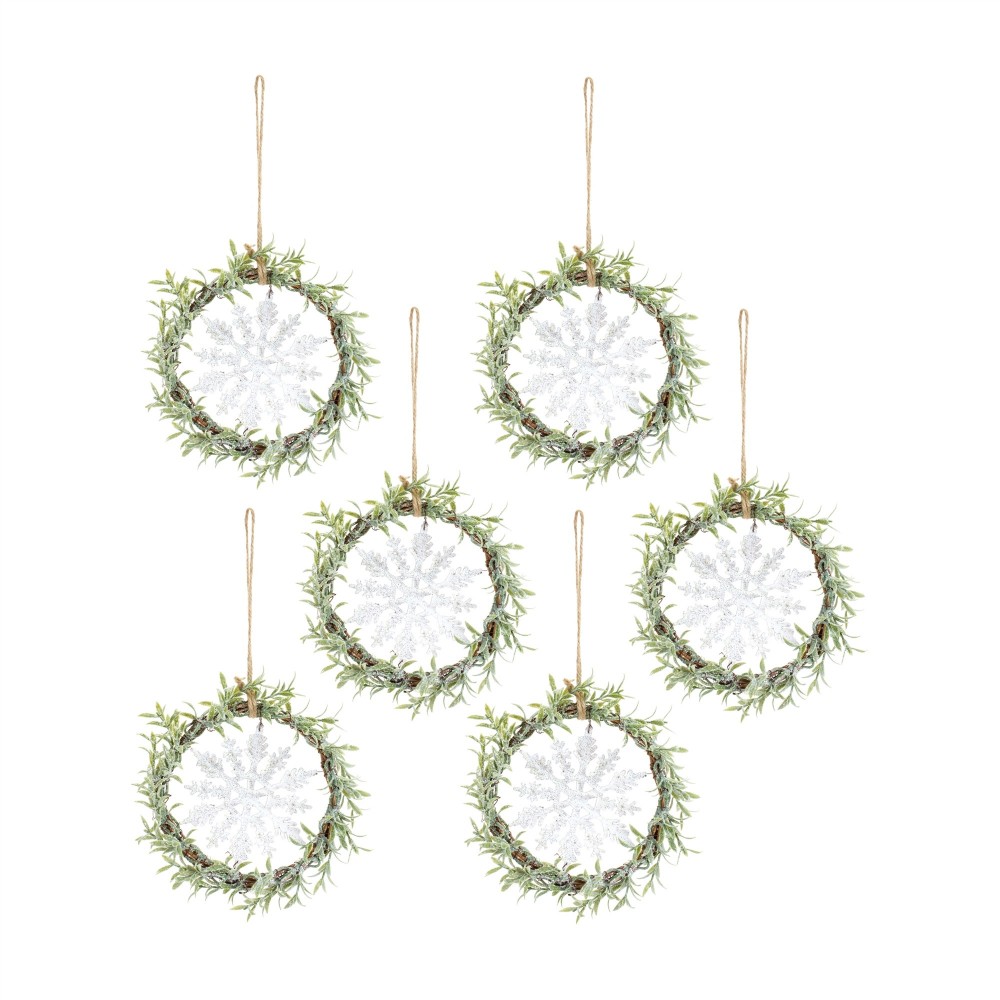 Mini Wreath W/Snowflake (Set Of 6) 7.5"D Plastic Mini Wreath W/Snowflake (Set Of 6) 7.5"D Plastic