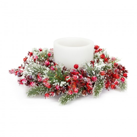 Iced Pine And Berry Candle Ring 17.75"D Plastic (Fits A 6" Candle)