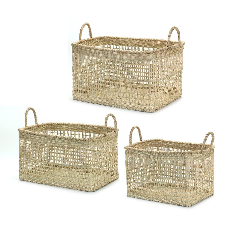 Basket (Set Of 3) 15.5"L x 10"H, 18"L x 10.5"H, 20"L x 11.5"H Seagrass Basket (Set Of 3) 15.5"L x 10"H, 18"L x 10.5"H, 20"L x 11.5"H Seagrass