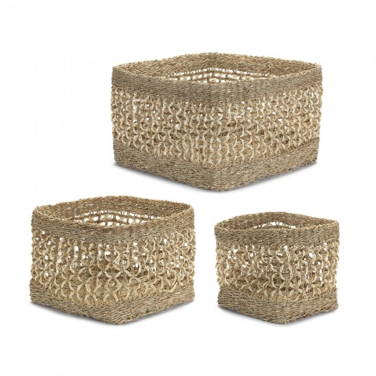 Basket (Set Of 3) 11"L x 10"H, 14.5"L x 10"H, 18.5"L x 14"H Seagrass