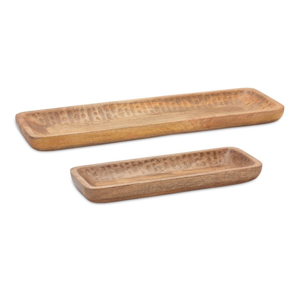 Tray (Set Of 2) 18.25"L x 7"W, 27"L x 8.25"W Mango Wood, Brown