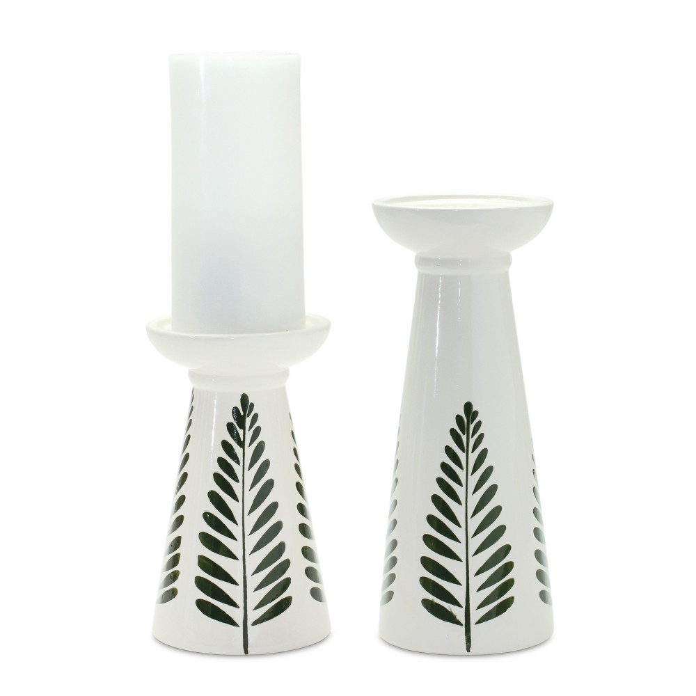 Candle Holder (Set Of 2) 7"H, 10"H Ceramic