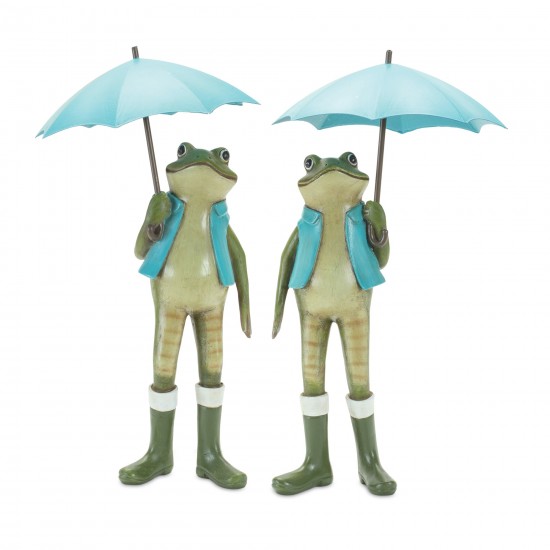 Frog W/Umbrella (Set Of 2) 11"H Resin