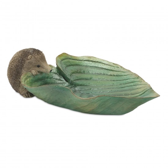 Hedgehog W/ Leaf And Umbrella (Set Of 2) 10.25"L x 3.5"H, 13.25"L x 4"H Resin