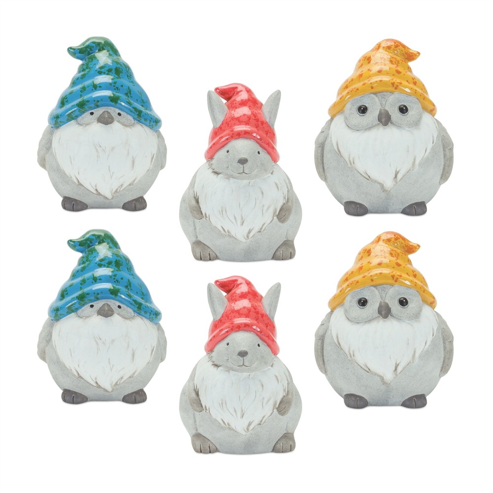 Animal Gnome (Set Of 6) 5.5"H Terra Cotta