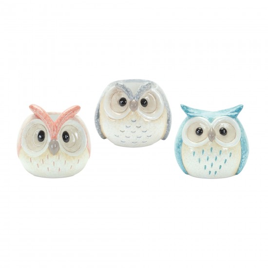 Owl (Set Of 3) 3.75"H, 4"H, 4.25"H Terra Cotta