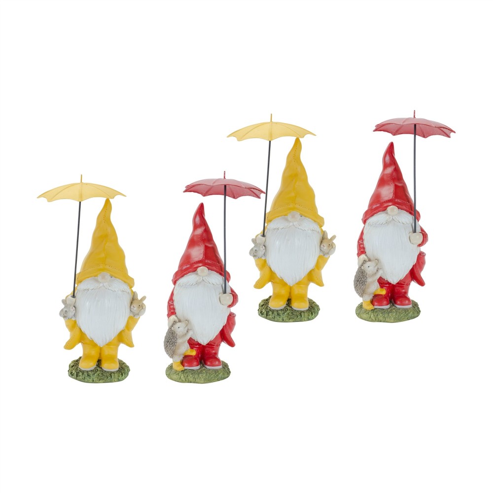 Gnome W/Umbrella (Set Of 4) 6.5"H, 8.5"H Resin