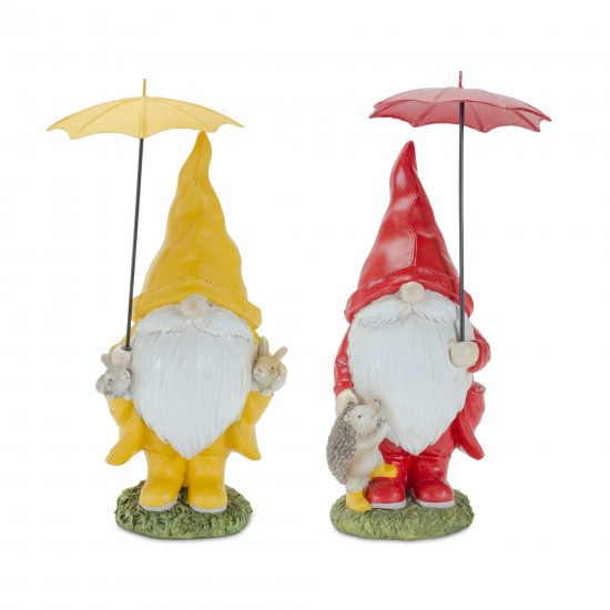 Gnome W/Umbrella (Set Of 4) 6.5"H, 8.5"H Resin