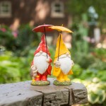 Gnome W/Umbrella (Set Of 4) 6.5"H, 8.5"H Resin