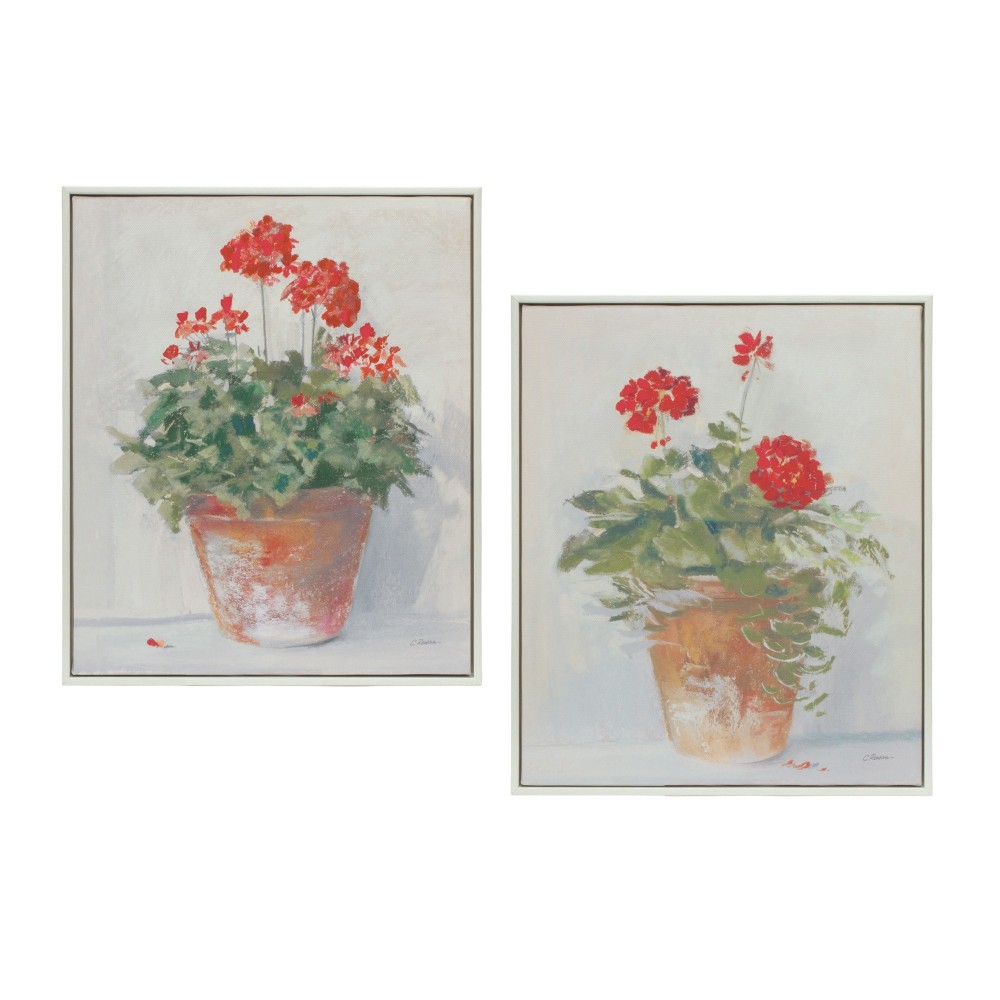 Framed Potted Geranium Print (Set Of 2) 10.5"L x 12.5"H Mdf/Plastic/Paper