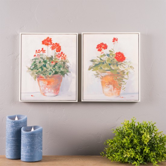 Framed Potted Geranium Print (Set Of 2) 10.5"L x 12.5"H Mdf/Plastic/Paper