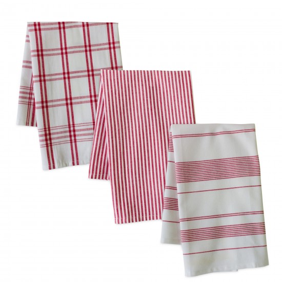 Tea Towel (Set Of 3) 20" x 28" Cotton, Red, White