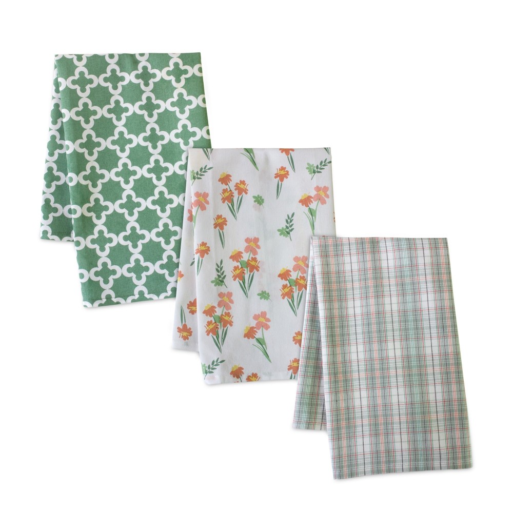 Tea Towel (Set Of 3) 20" x 28" Cotton, White, Green, Orange