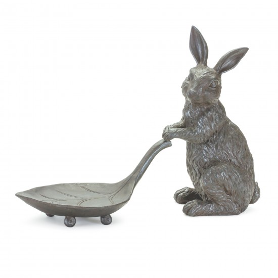 Rabbit W/Leaf 17"L x 11.75"H Resin