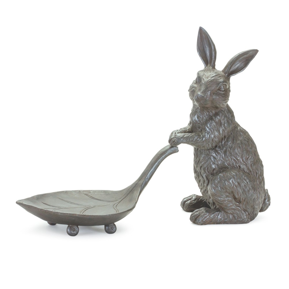 Rabbit W/Leaf 17"L x 11.75"H Resin