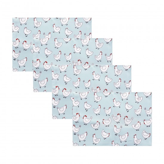 Placemat (Set Of 4) 16"L x 13"W Polyester, White, Blue, Red