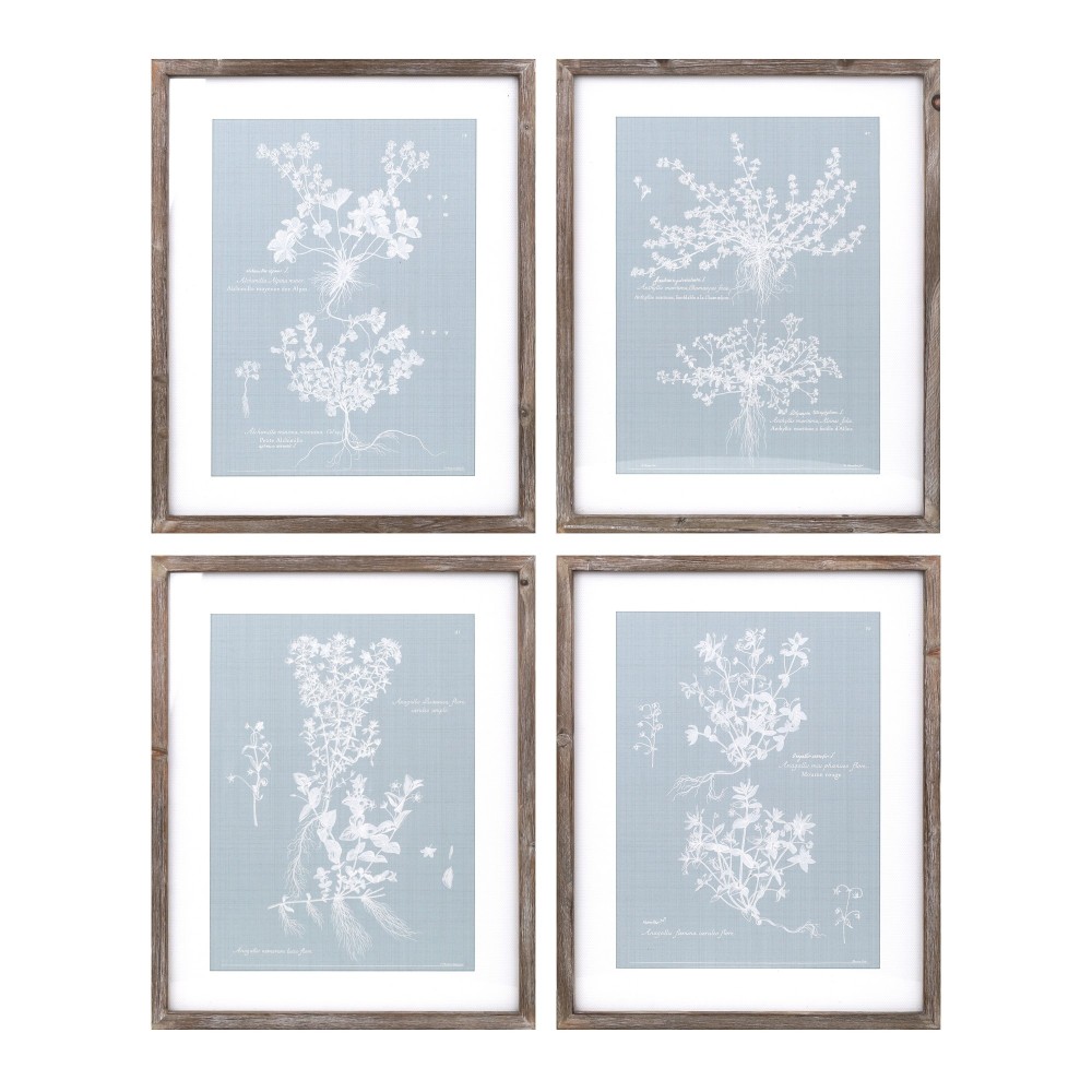 Floral Print (Set Of 4) 15.75"L x 19.5"H Mdf/Wood/Paper/Glass