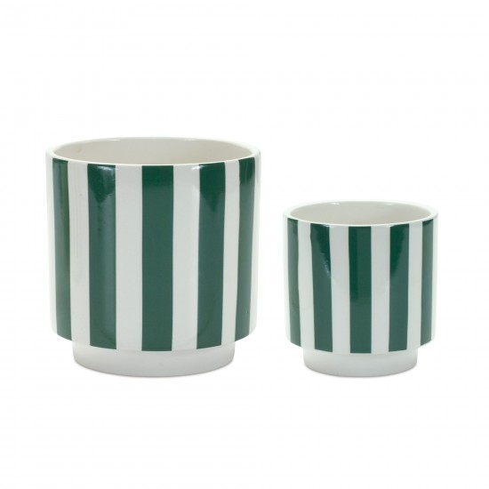 Pot (Set Of 2) 4"D x 4"H, 5.5"D x 5.75"H Dolomite, Green, White