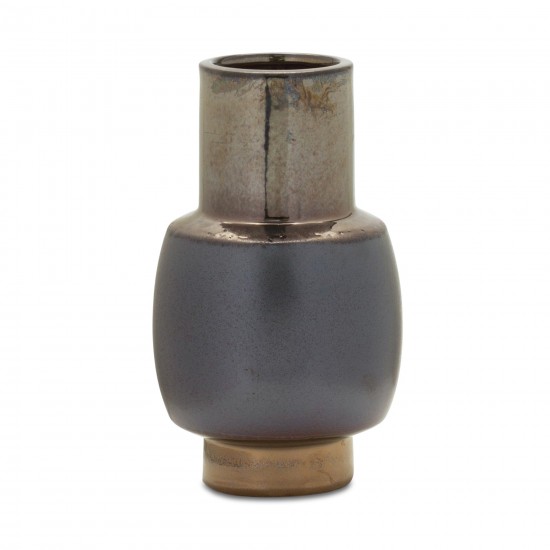 Vase 9"H Terra Cotta, Silver, Grey