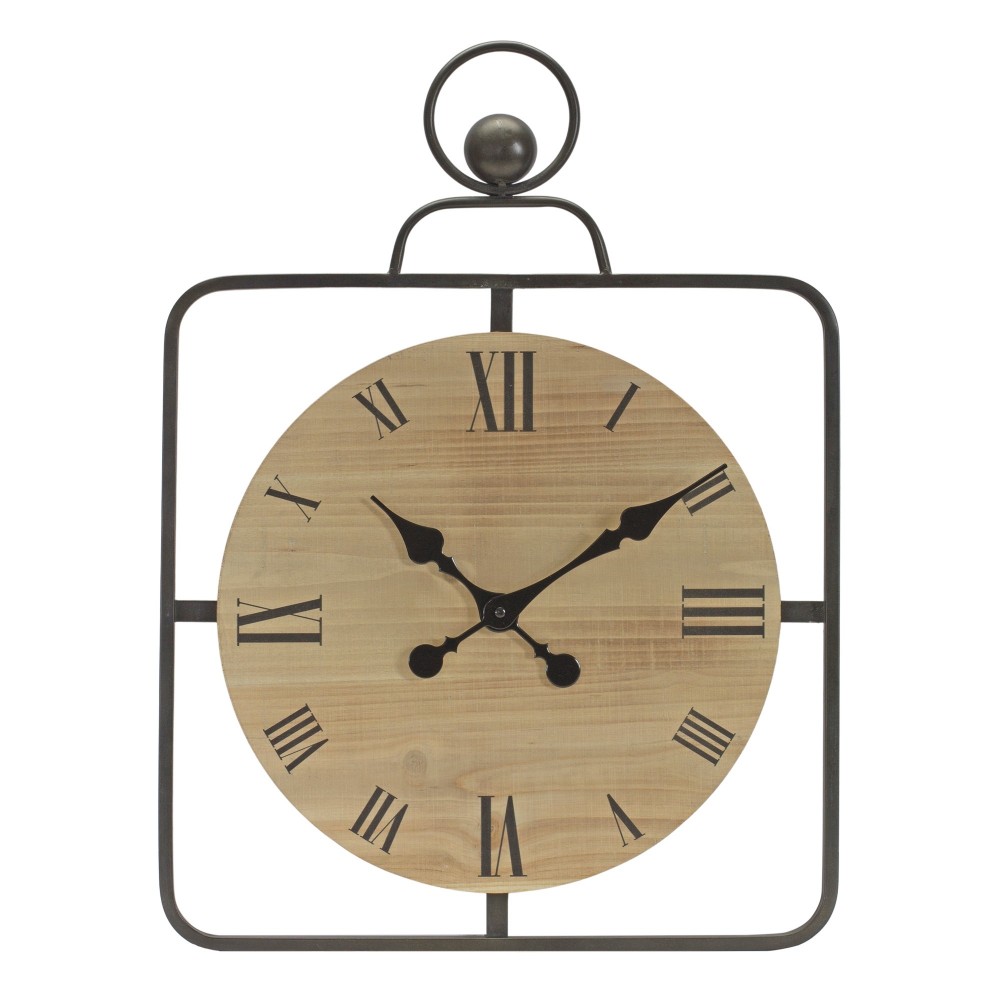 Wall Clock 18"L x 24.5"H Iron/Wood 1 Aa Battery, Not Included