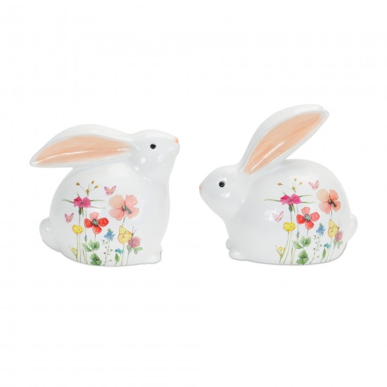 Floral Bunny (Set Of 4) 5.5"H, 6.25"H Terra Cotta