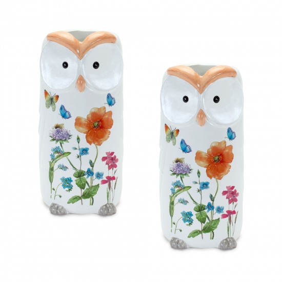 Floral Owl Planter (Set Of 2) 4.5"D x 9.5"H Terra Cotta