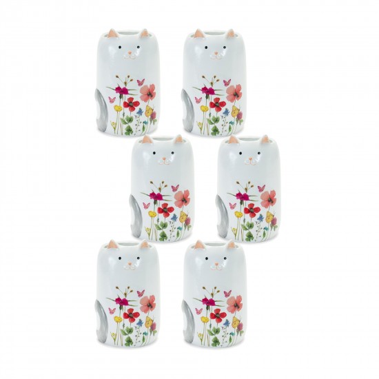 Floral Cat Planter (Set Of 6) 4"D x 6.75"H Terra Cotta