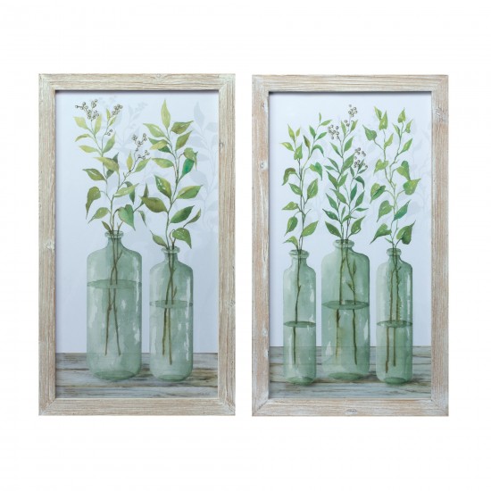 Framed Foliage Print (Set Of 2) 13.25"L x 23.75"H Wood/Glass