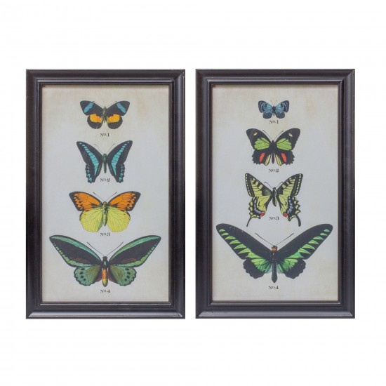 Framed Butterfly Print (Set Of 2) 11.25"L x 18.25"H Wood/Glass