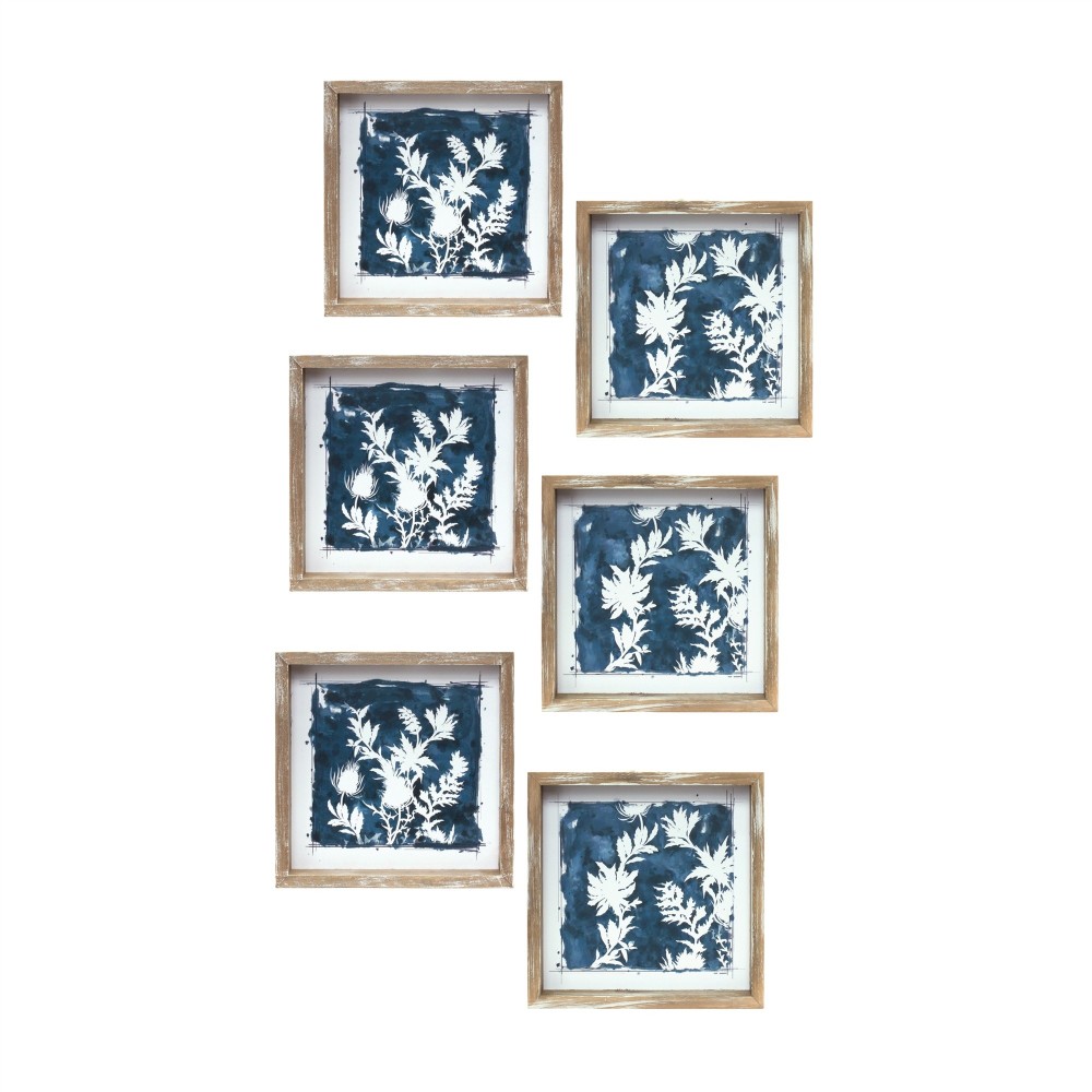 Framed Floral Print (Set Of 6) 8"Sq Mdf