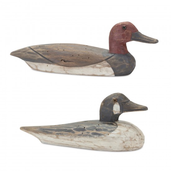 Duck Decoy (Set Of 2) 9.25"L x 3.75"H, 10.75"L x 3.5"H Wood