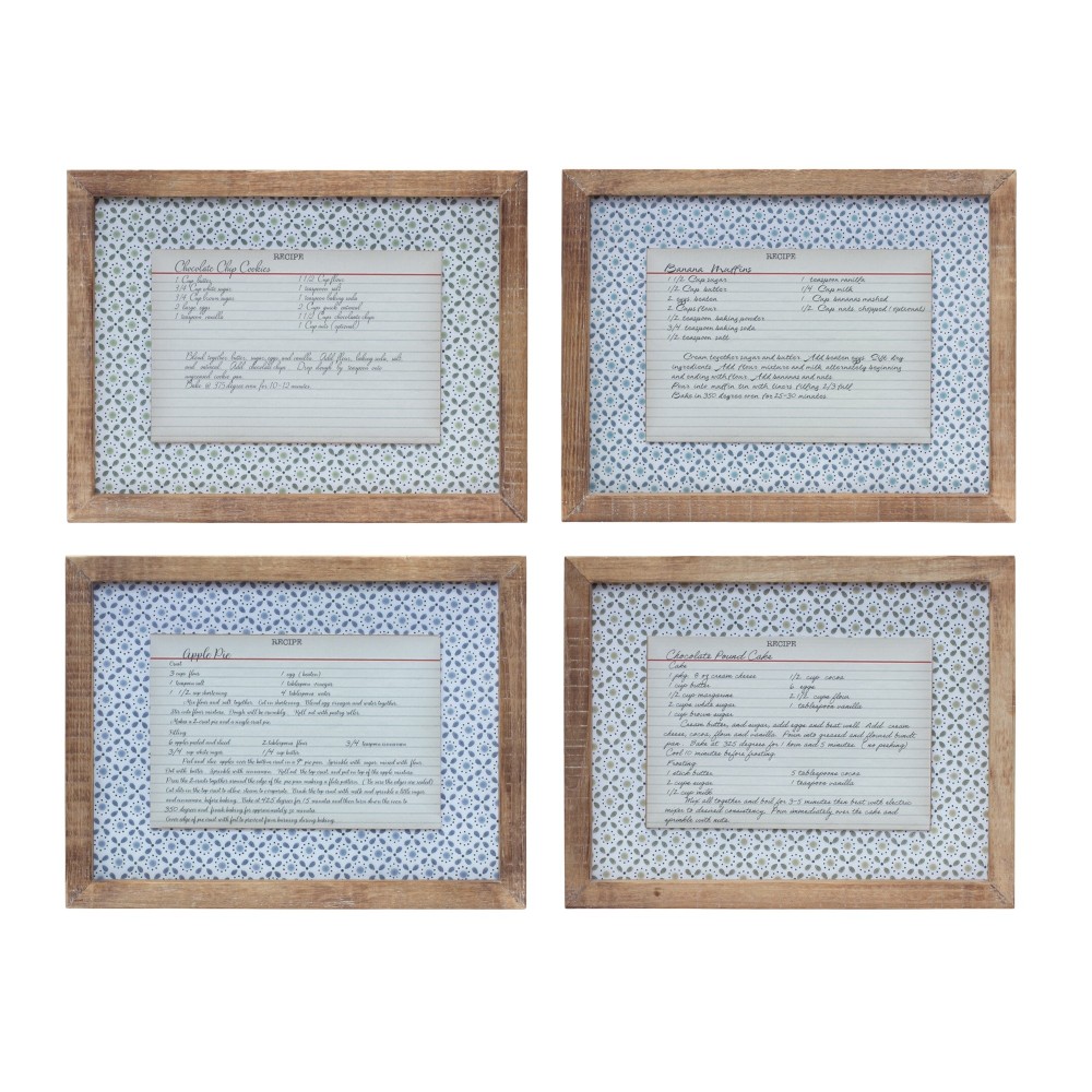 Framed Recipe Card (Set Of 4) 13.5"L x 10.25"H Mdf/Wood