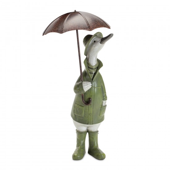 Duck W/Umbrella (Set Of 2) 11.75"H, 13"H Resin