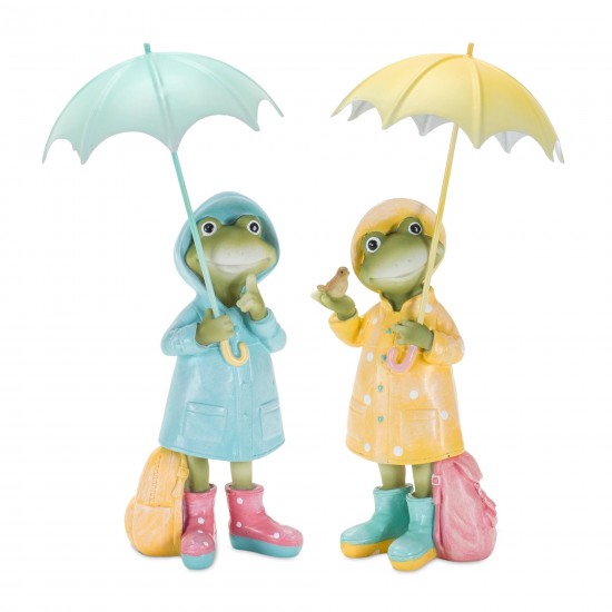 Frog W/Umbrella (Set Of 2) 7.75"H, 8.25"H Resin