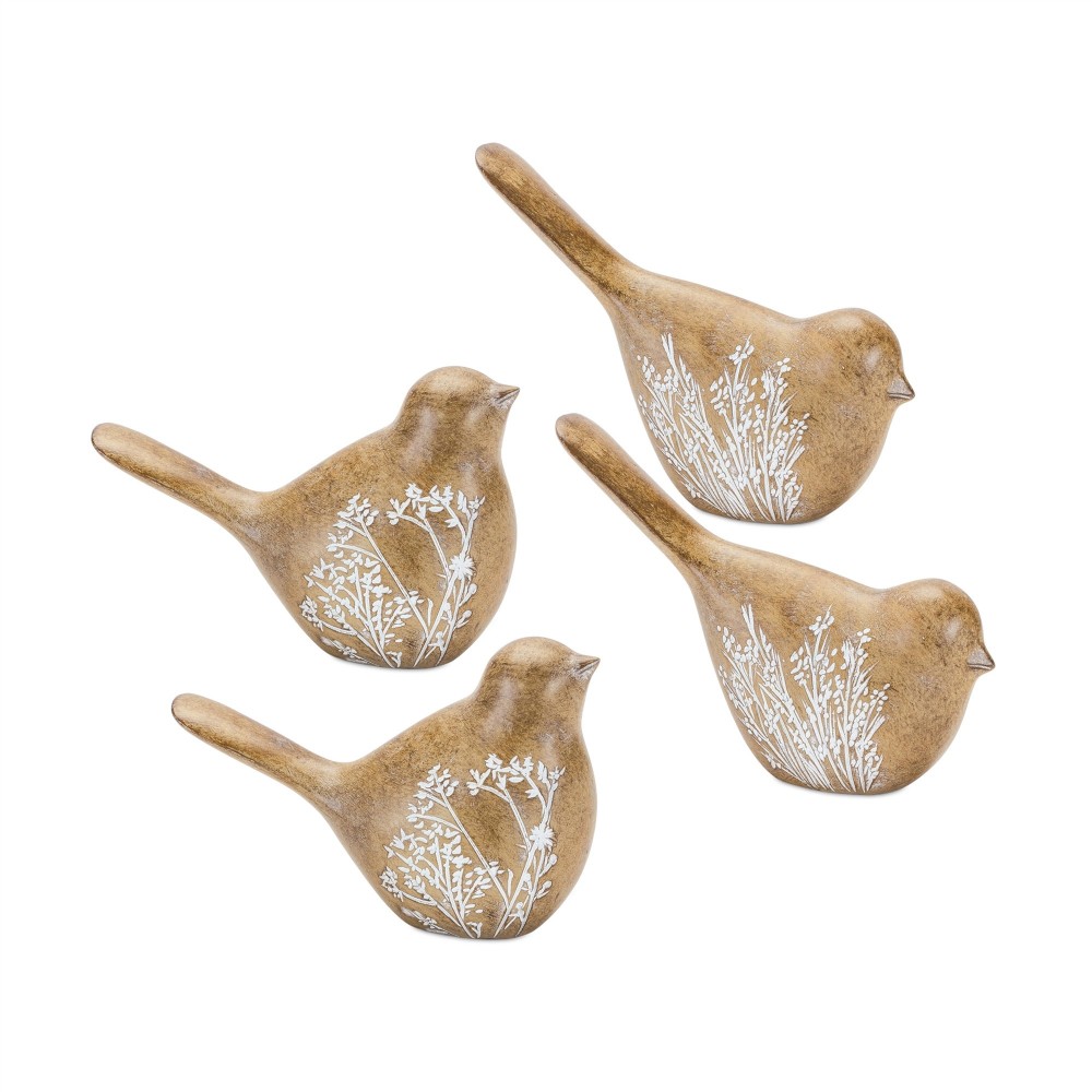 Bird (Set Of 4) 3.5"H, 4"H Resin