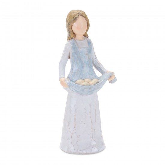 Girl With Chicken And Eggs (Set Of 2) 7.25"H Resin