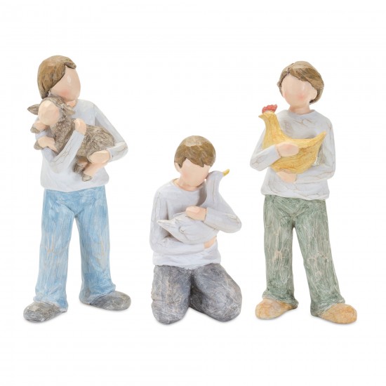 Boy With Animal (Set Of 3) 5.25"H, 7.25"H, 7.5"H Resin