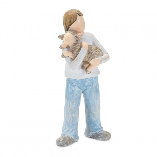 Boy With Animal (Set Of 3) 5.25"H, 7.25"H, 7.5"H Resin