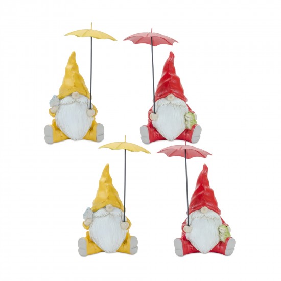 Gnome With Umbrella (Set Of 4) 7.25"H Resin