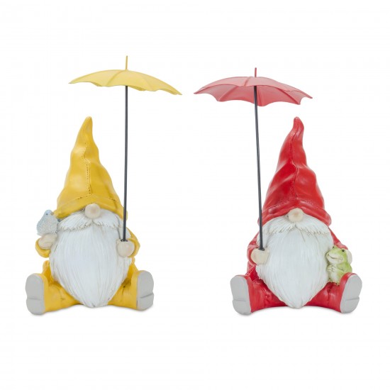 Gnome With Umbrella (Set Of 4) 7.25"H Resin