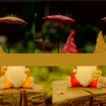 Gnome With Umbrella (Set Of 4) 7.25"H Resin