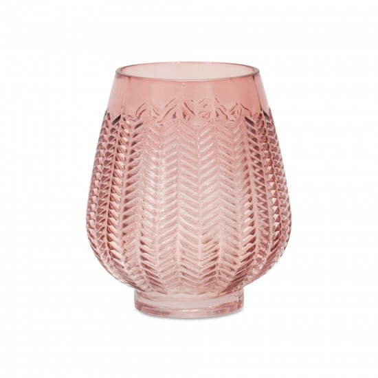 Vase 5"D x 6"H Glass, Pink