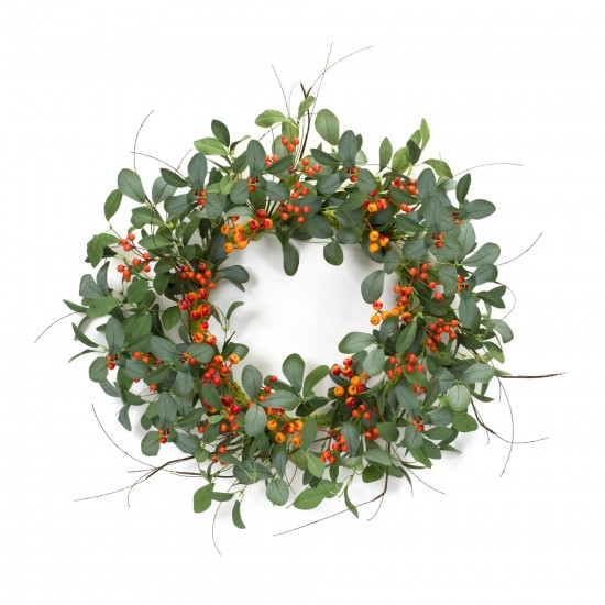 Foliage And Berry Wreath 21"D Polyester